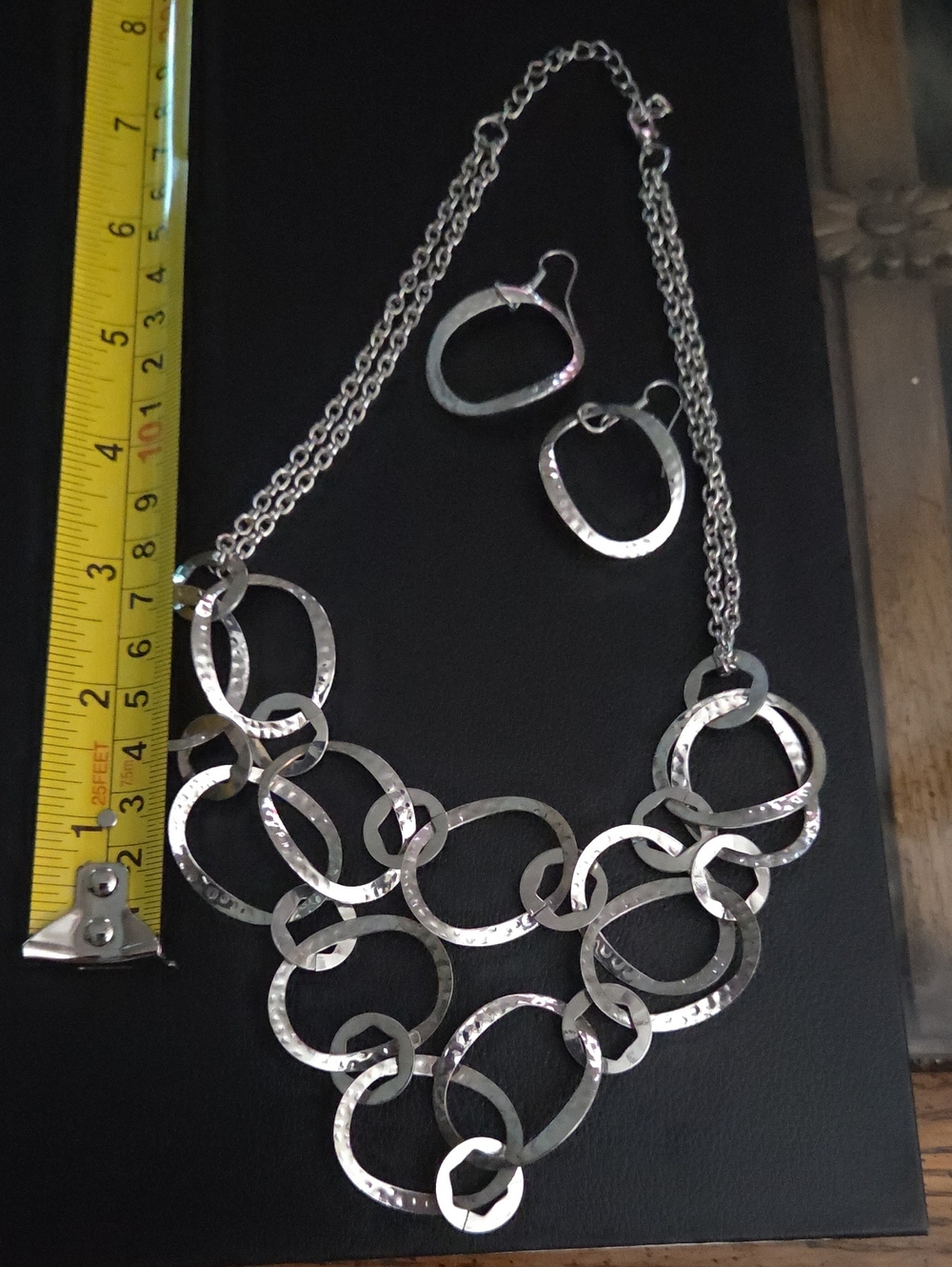Silver Hammered Link Necklace and Earring Set